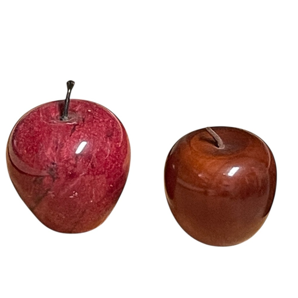 Marble and Wood Red Apple Set SET of 2 beautifully polished decorative farmhouse